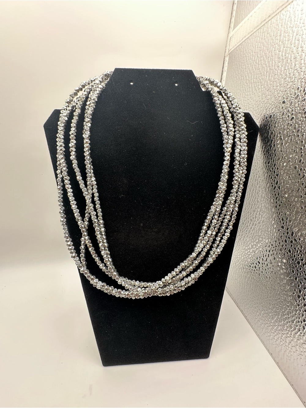 Silver Multi-Strand Crystal Beaded Necklace